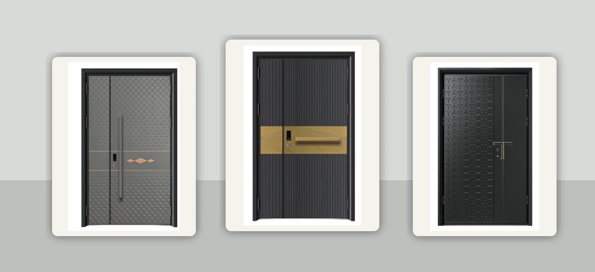 Three precision-carved cast aluminum entrance door designs from the Haotian catalog