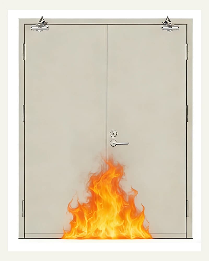 Beige paired steel fire doors with overhead closers